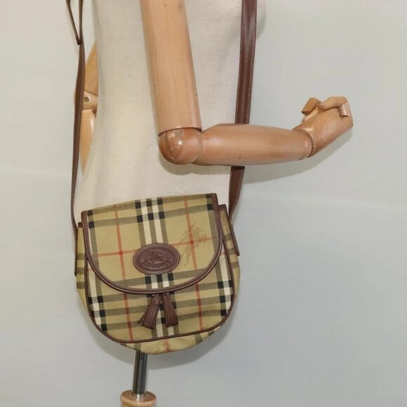Burberrys Nova Check Shoulder Bag PVC Leather Beige Auth - Picture 1 of 16